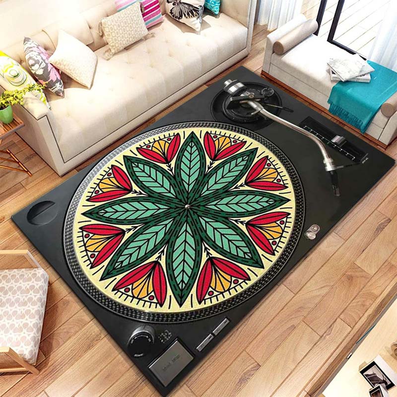 Commercial Kitchen Vinyl Flooring - 音楽ビニールディスクプレーヤーパターンラグカーペット寝室リビングルームキッチンバスルームフロアマット家の装飾滑り止めフロアパッドラグ