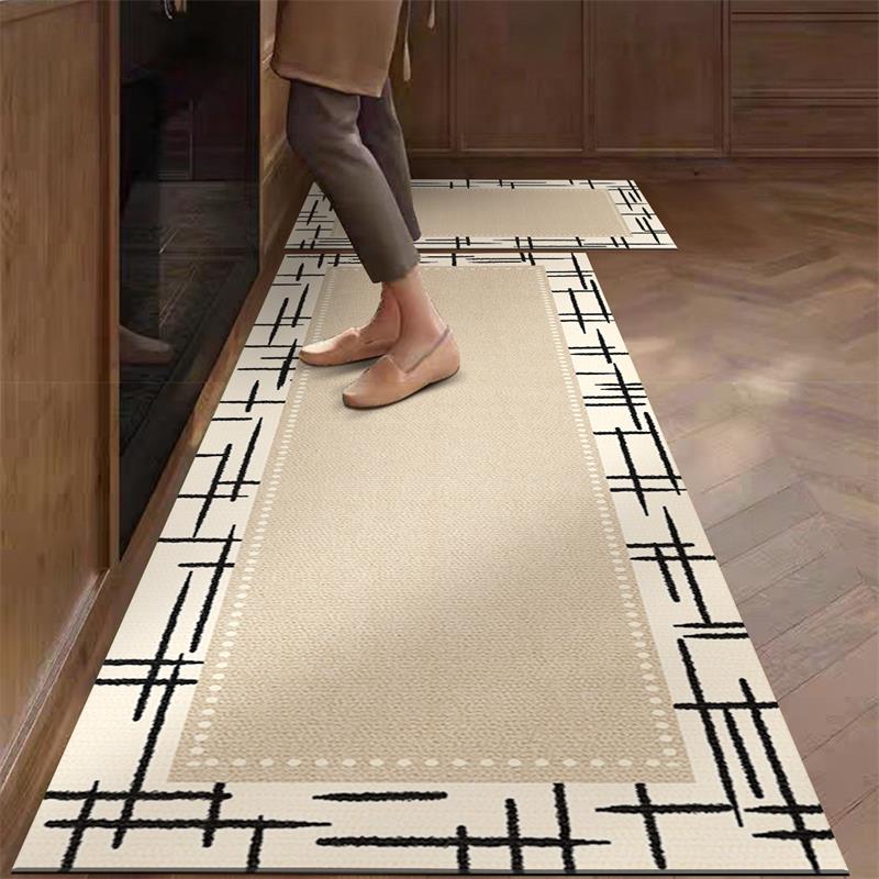 Commercial Kitchen Vinyl Flooring - キッチンラグ PVC 防水 レザーカーペット ベージュ ロングフロアマット