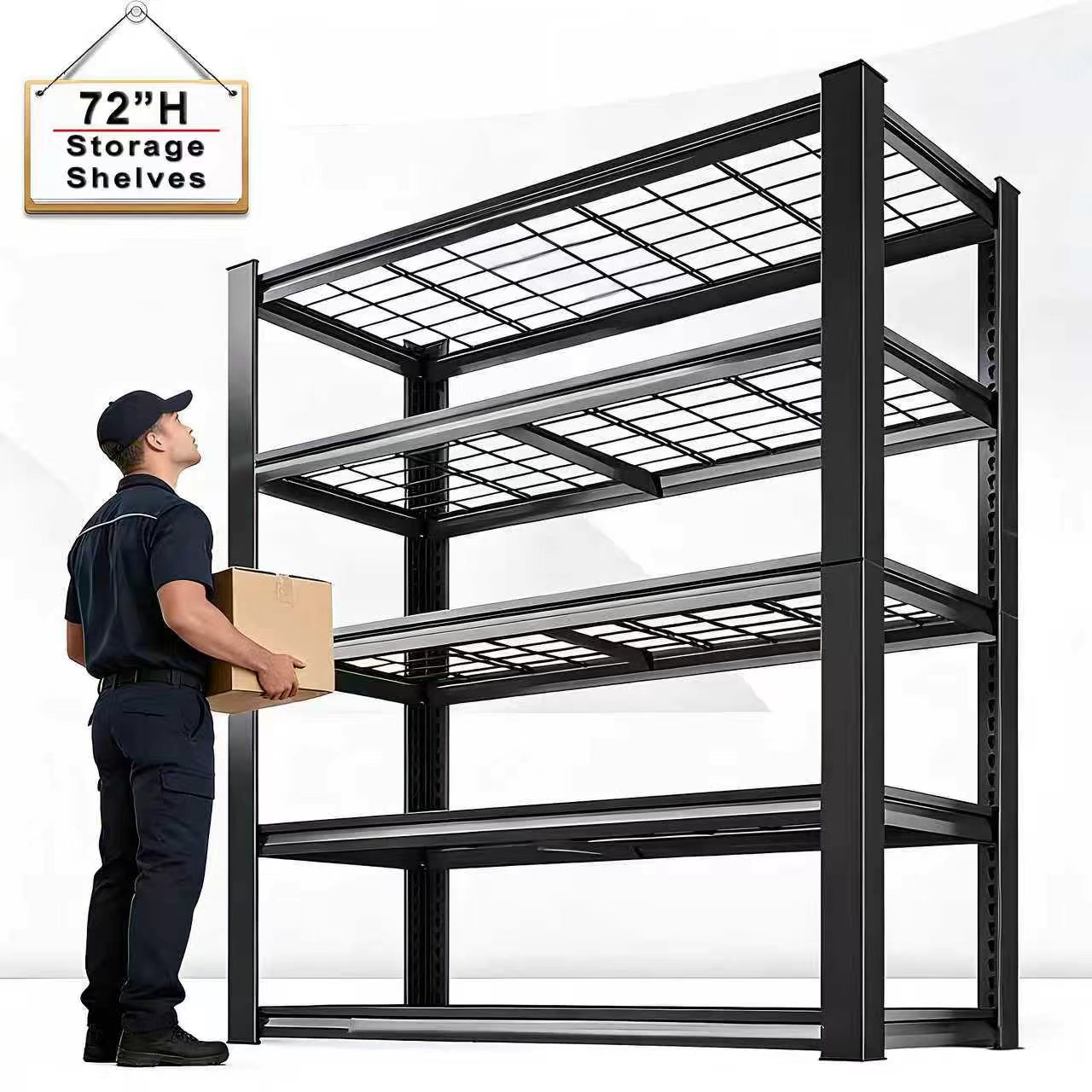 Commercial Kitchen Warehouse - ノヴァルーム 72インチ調整可能メタル二層式コラムシェルフ、倉庫、地下室、キッチン用業務用ユーティリティラック