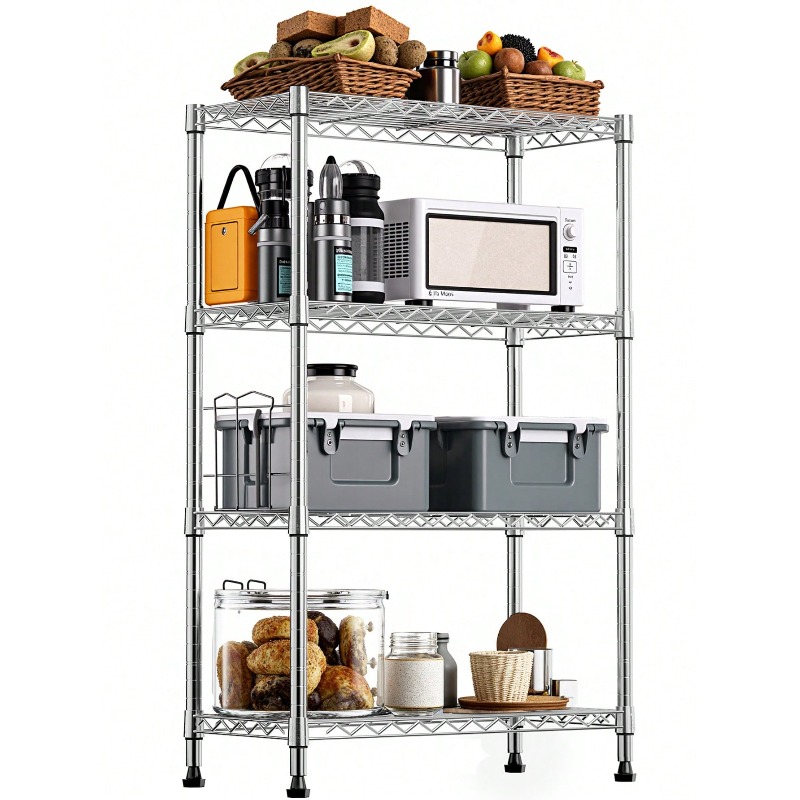 Commercial Kitchen Warehouse - 1000ポンド耐荷重の業務用ワイヤーシェルフユニット、4段シルバー製ヘビーデューティー自立型収納ラック、スチールワイヤーオーガナイザー（パントリー、ガレージ、倉庫、キッチン、ランドリールーム用）、省スペース設計、奥行き13.8インチ x 幅23.6インチ x 高さ53.5インチ