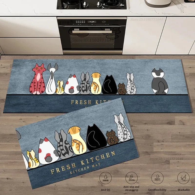 Commercial Kitchen Vinyl Flooring - 猫キッチンコーナー ロングフロアマット 吸収性 滑り止めビニールラグ 高品質 洗える